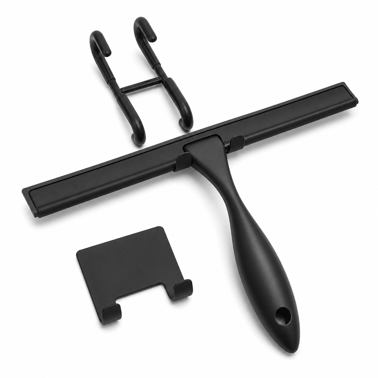 Tergivetro doccia in silicone nero con accessori di aggancio