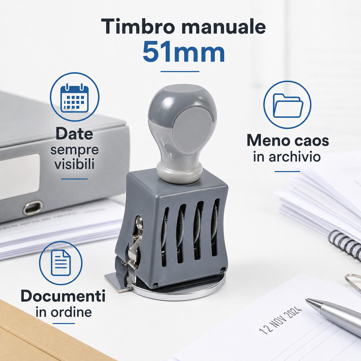 Timbro data manuale 51mm per ordine e tracciabilità quotidiana